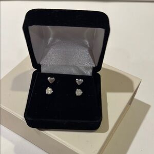 Elegant Silver Heart and “Diamond” Stud Earrings, Not Worn